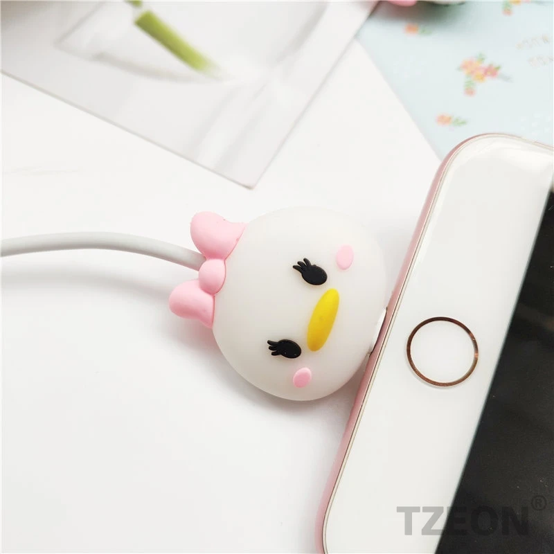 Daisy Мультяшная фигурка кабель протектор для IPhone Lightning type C Micro USB TSUM линия данных силиконовая бобина для samsung Xiaomi huawei - Цвет: Daisy