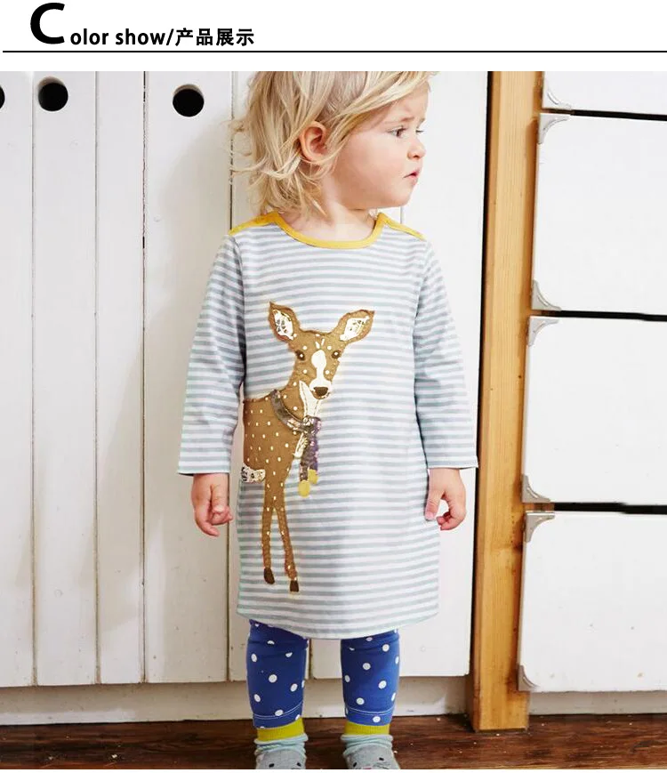 Baby Girls ChristmasLong Sleeves Dresses For Dress Deer Stripes Elk Print Birthday Christmas Costumes |