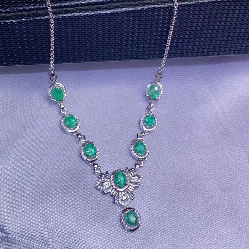 CoLife Jewelry Natural Emerald Jewelry for Wedding 8PCS 4*5mm Natural Emerald Necklace 925 Silver Emerald Necklace Gift for Lady