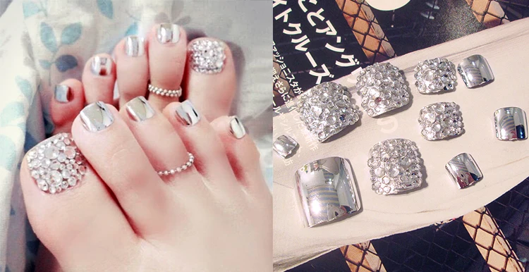 24 шт. металлические серебряные супер невероятные красивые летние ногти для