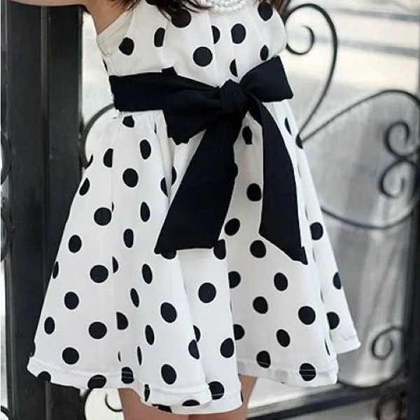 2019 Cute Kids Toddlers Girls Sundress Polka Dots Chiffon Tunic Bowknot Belt Dress | Детская одежда и обувь