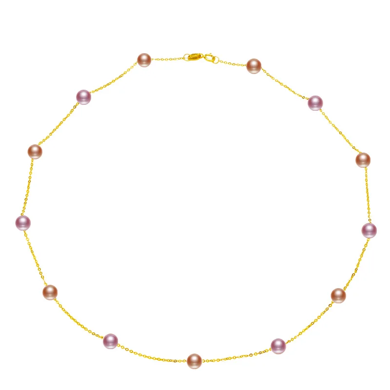 Женское Ожерелье из чистого золота 18 карат с жемчугом|Ожерелья| |