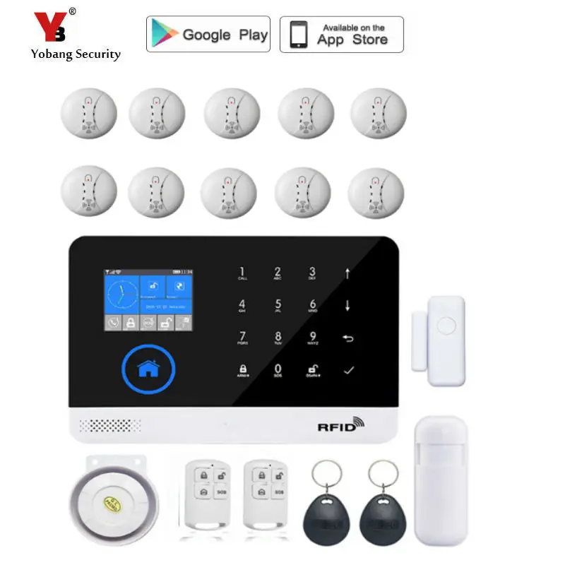 

Yobang Security wireless wifi gsm alarm system TFT display door sensor home security alarm systems Wired Siren Kit SIM SMS Alarm