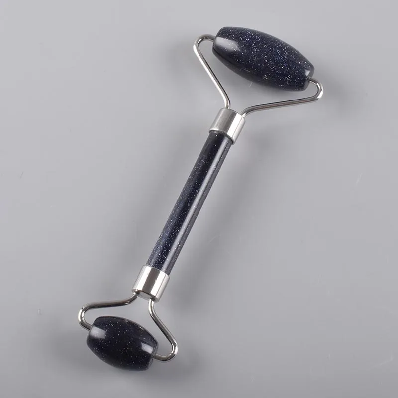 silver Massager Roller Face Care Tool Blue Sandstone Rollers Acupuncture Therapy Body Scraper Skin Lift Crystal Stone Healing self - Цвет: silver