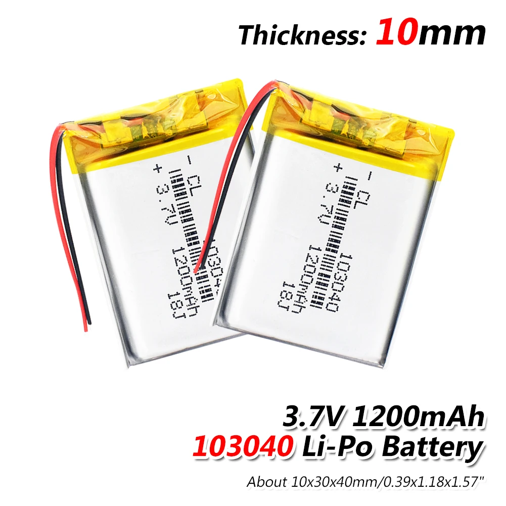 2Pcs 3,7 V 1200mAh литий-полимерная LiPo аккумуляторная батарея 103040 для MP3 MP4 gps psp мобильный Видео игровой коврик электронная книга планшет 10*30*40 - Цвет: 2Pcs