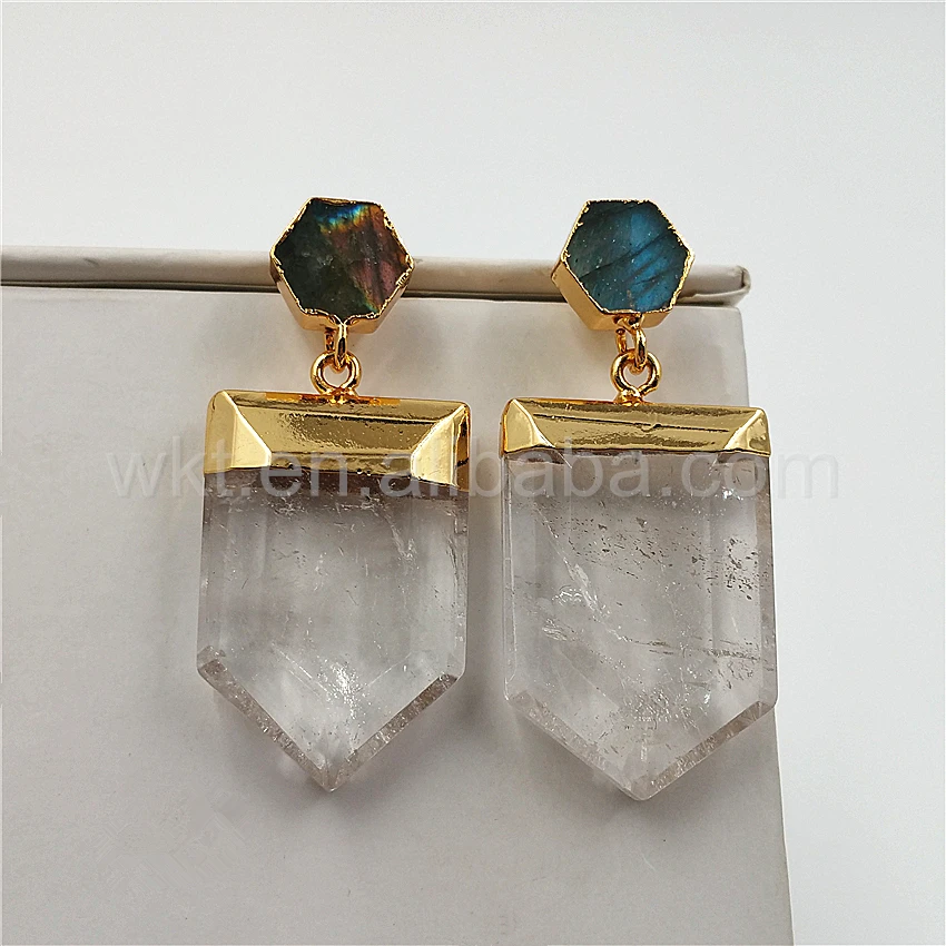Серьги-подвески из Лабрадорита и кварца с необработанным кварцем ювелирные