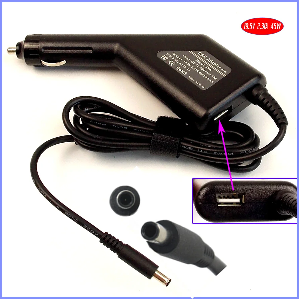 

19.5V 2.31A Laptop Car DC Adapter Charger + USB(5V 2A) for Dell XPS 12/12-L221X/12D XPSD12-6067ALU XPSD12-5335CRBFB