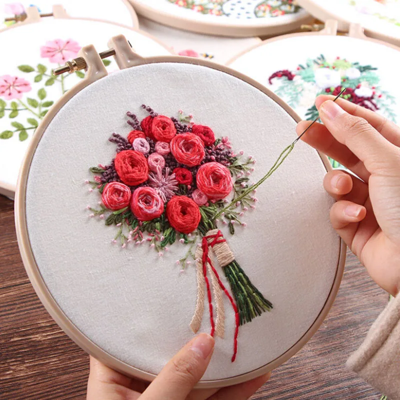 6 Европа DIY лента цветы вышивка набор с рамкой для начинающих Рукоделие наборы крестиком серии принадлежности для шитья Декор - Цвет: 6