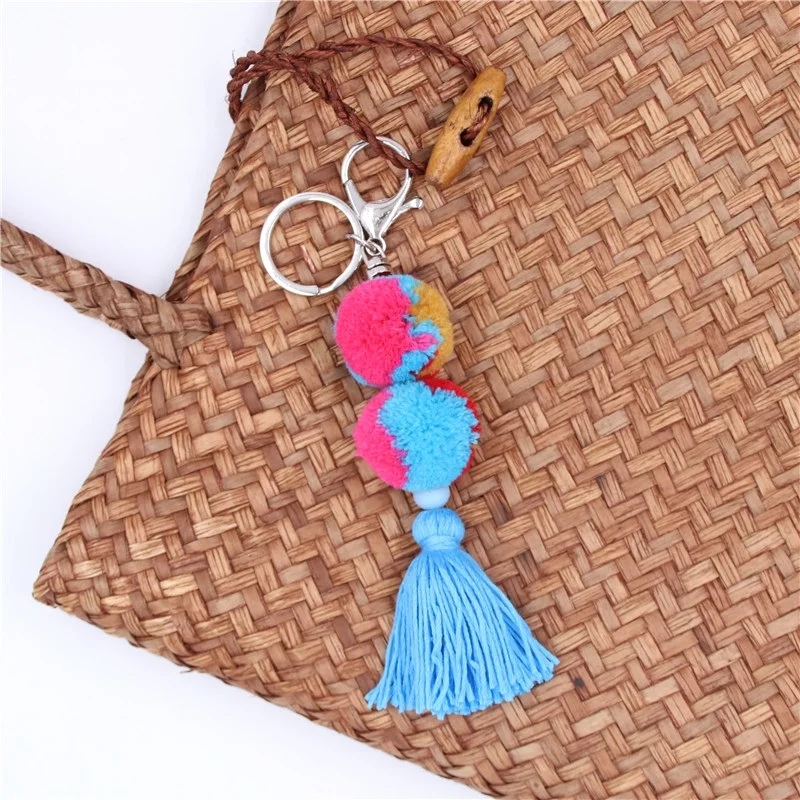 

Naomy&ZP Brand Tassel Cute Key Chain Women Metal Keyring Rabbit Fur Pom Car Key Keychain Accessories Boho Keyholder Fashion Gift