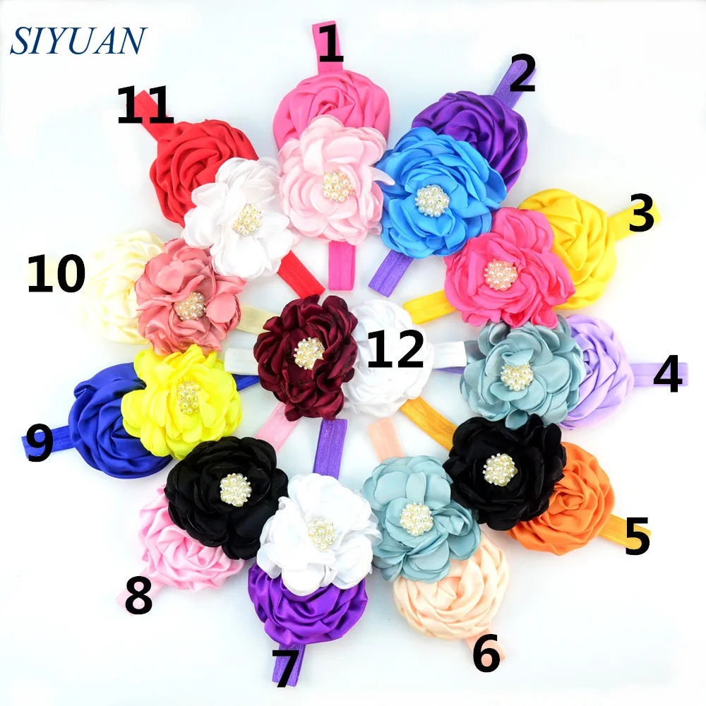 5 шт./лот ободок из сатина с цветами плоская повязка на голову горного хрусталя