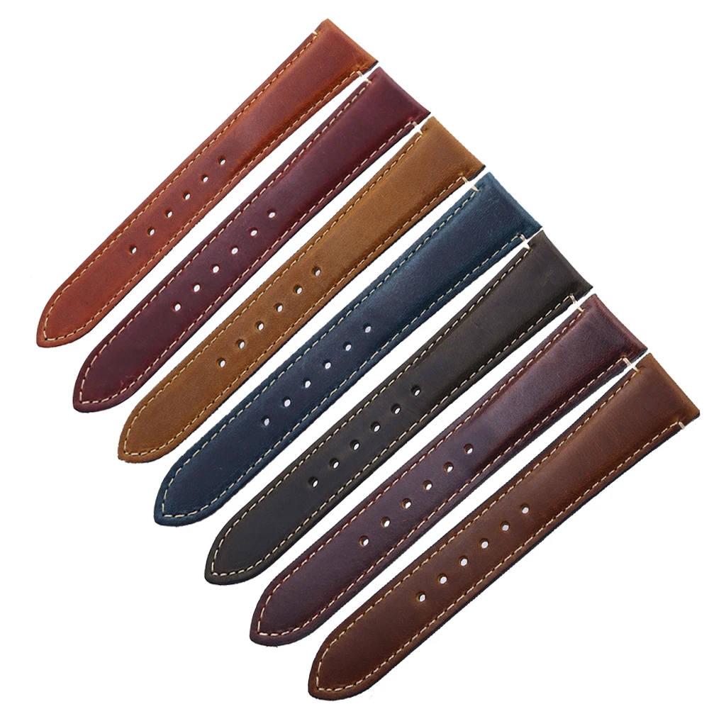 Rolamy 22mm Wholesale Durable Genuine Leather Wrist Watchband Strap Belt Loops Band Bracelets For IWC Tudor Seiko