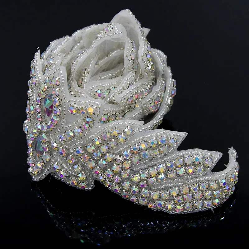 1 ярд серебро/золото AB ручной работы цветок шитье Rhinstone аппликация 4 шт Цветы цепи
