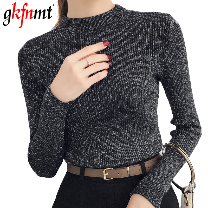 Gkfnmt Shiny Lurex Autumn Winter Sweater Women Long Sleeve Pullover Basic Sweaters 2018 Korean Style Knit Pink Tops Femme | Женская