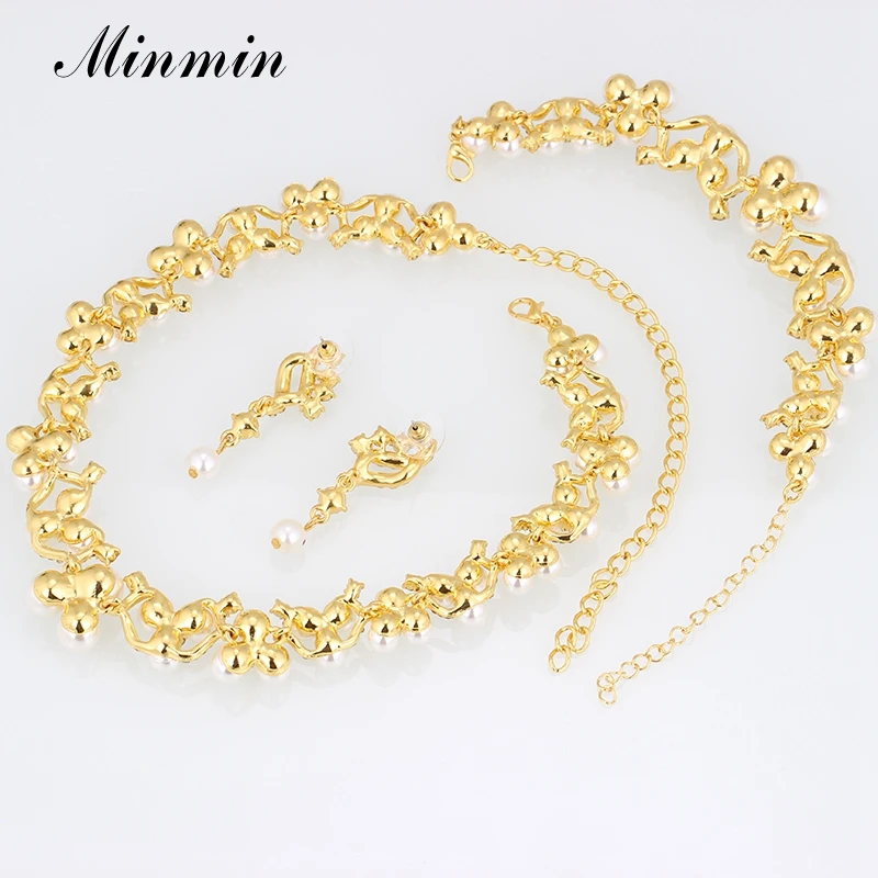 Minmin Кристалл Имитация жемчужные Свадебные украшения наборы золотого цвета