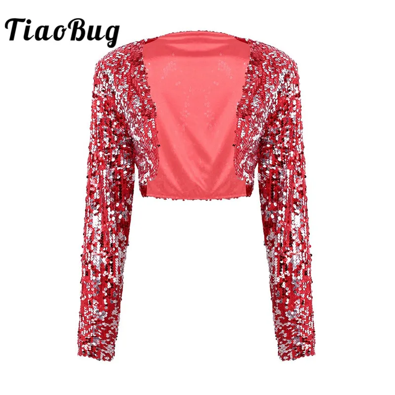 Женский укороченный пиджак с блестками TiaoBug болеро длинными рукавами вечерние