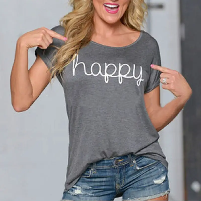 2016 лето женщины повседневная футболка письмо печати с коротким рукавом хлопок
