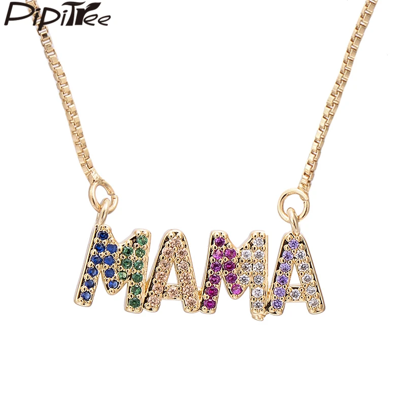 Элегантный подарок на день матери Pipitree, ожерелье с подвеской в виде буквы MaMa, ювелирные изделия, медное ожерелье с кубическим цирконием для женщин