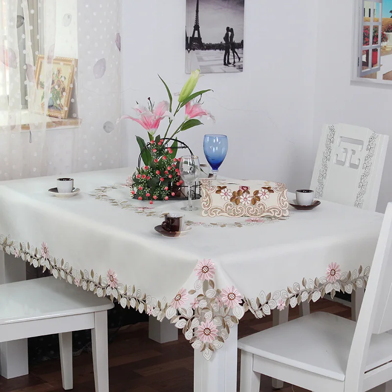 Скатерть WLIARLEO с цветочным рисунком круглая вышитая ткань для обеденного стола в