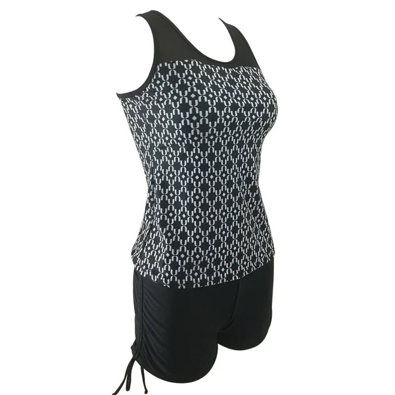 2018 SexeMara Two Piece Swimwear Women Swimsuit Large Size Retro Tankini Printing Set Female Striped Solid Maillot De Bain Femme | Спорт и