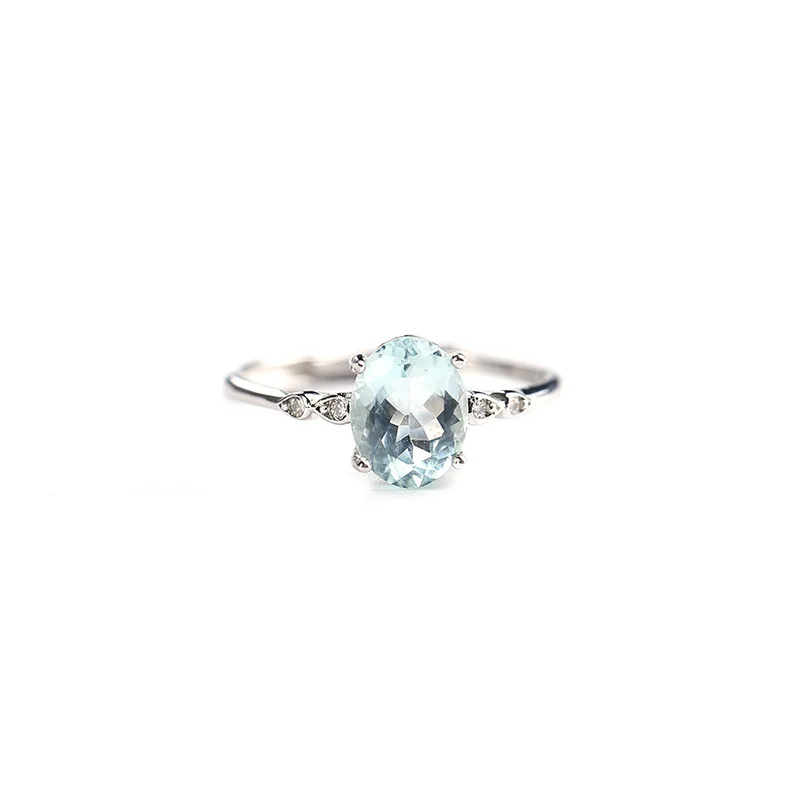 Platinum plating Милое простое маленькое кольцо с натуральным аквамариновым драгоценным камнем, кольцо из стерлингового серебра 925 пробы, хорошее ювелирное изделие для девушек и женщин в подарок - Цвет камня: Platinum plating