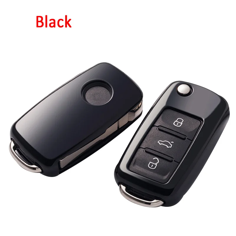 A-black Мягкий чехол из ТПУ для автомобильных ключей, чехол для VW Golf Bora Jetta POLO GOLF Passat для Skoda Octavia A5 Fabia для сиденья Ibiza Leon - Название цвета: A-black