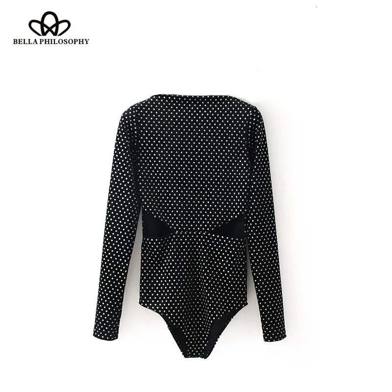 Bella Philosophy 2017 winter women fashion bodysuit rompers velvet black dot mini playsuit hollow out cotton pants | Женская одежда