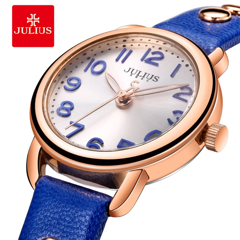 

Julius Retro Rivet Leather Watch Woman Classic Blue Round Digital Dial Quartz Dress Wrist Watches Fashion Punk Reloj Mujer Gift