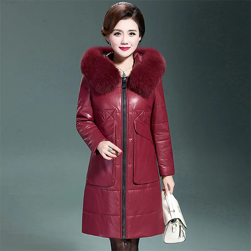 Женская куртка из натуральной кожи женский пуховик среднего возраста модная