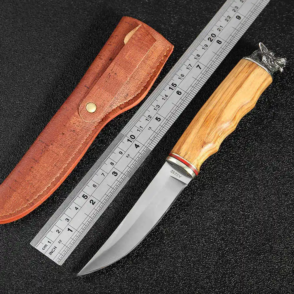 Wolf head handle KKWOLF Тактический наружный прямой нож для выживания в джунглях, для охоты, для самообороны, серия EDC, голова волка, носорог, дизайн с ручкой - Цвет: Wolf head handle
