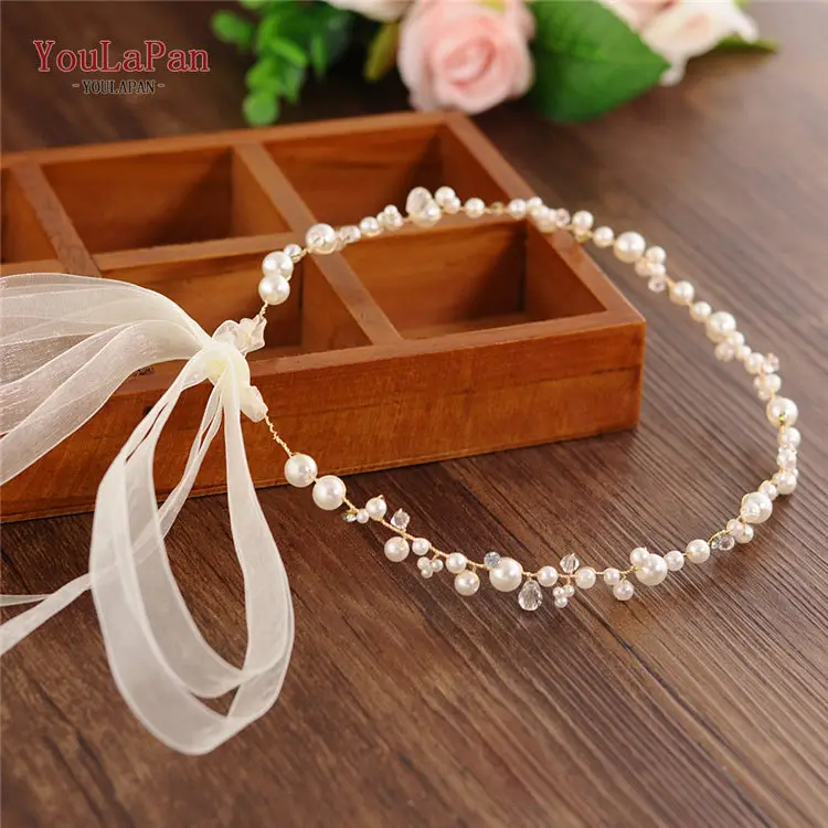 HP03-G ivory organza YouLaPan, низкая Скидка, свадебная повязка на голову, ручная работа, чистый жемчуг, свадебные аксессуары для волос для женщин, свадебные аксессуары для волос - Цвет: HP03-G ivory organza