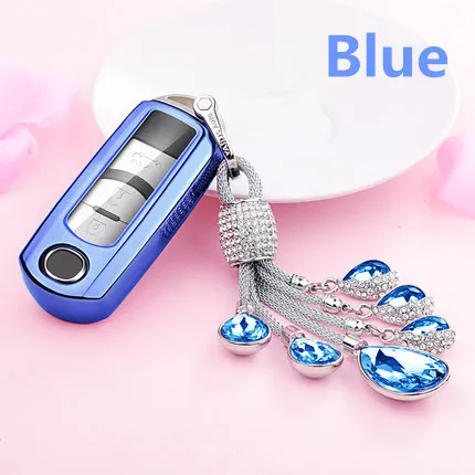 A-Blue-keyring Полнозащитный ТПУ Мягкий складывающийся чехол для ключей оболочка держатель для ключей Чехлы для Mazda 6 Axela Atenza CX-7 искусственный кристалл кулон - Название цвета: A-Blue-keyring