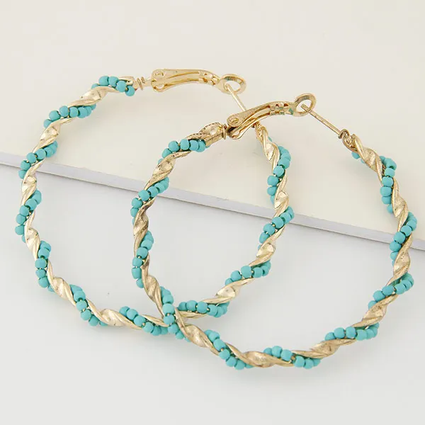 blue Модные Серьги твист Бусины Серьги Модные украшения большой круглый Серьги-кольца - Окраска металла: blue