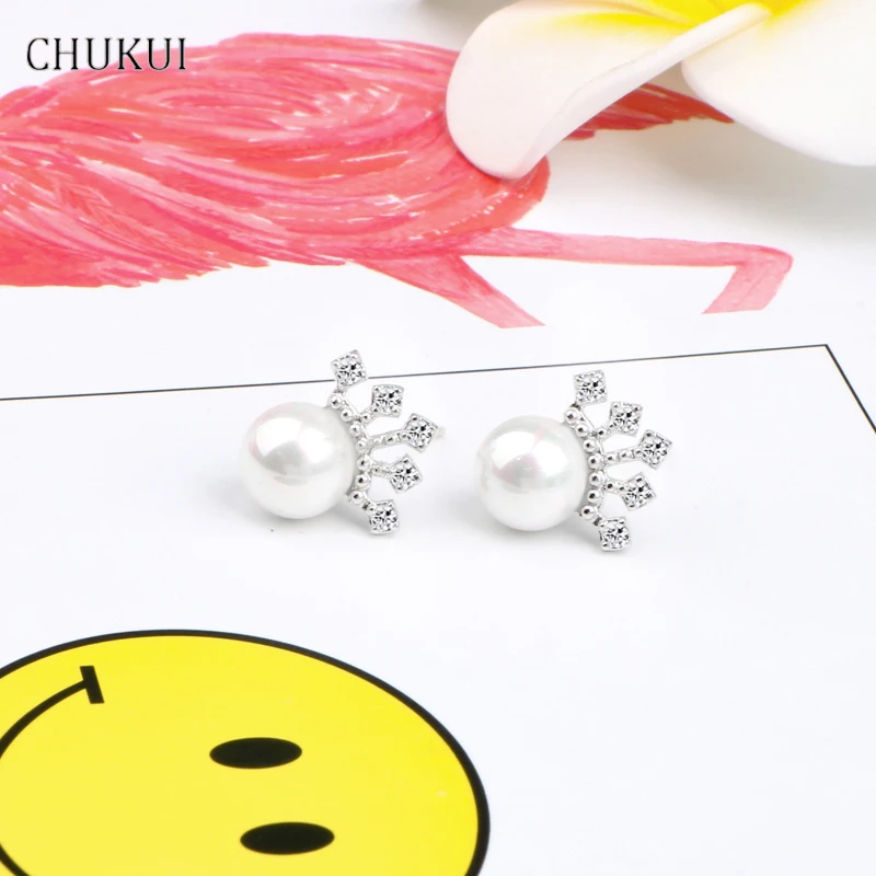 CHUKUI Crown Earing 925 Sterling Silver Stud Earrings For Women Princess Jewelry Classic Girl Pearl Earring Gift | Украшения и