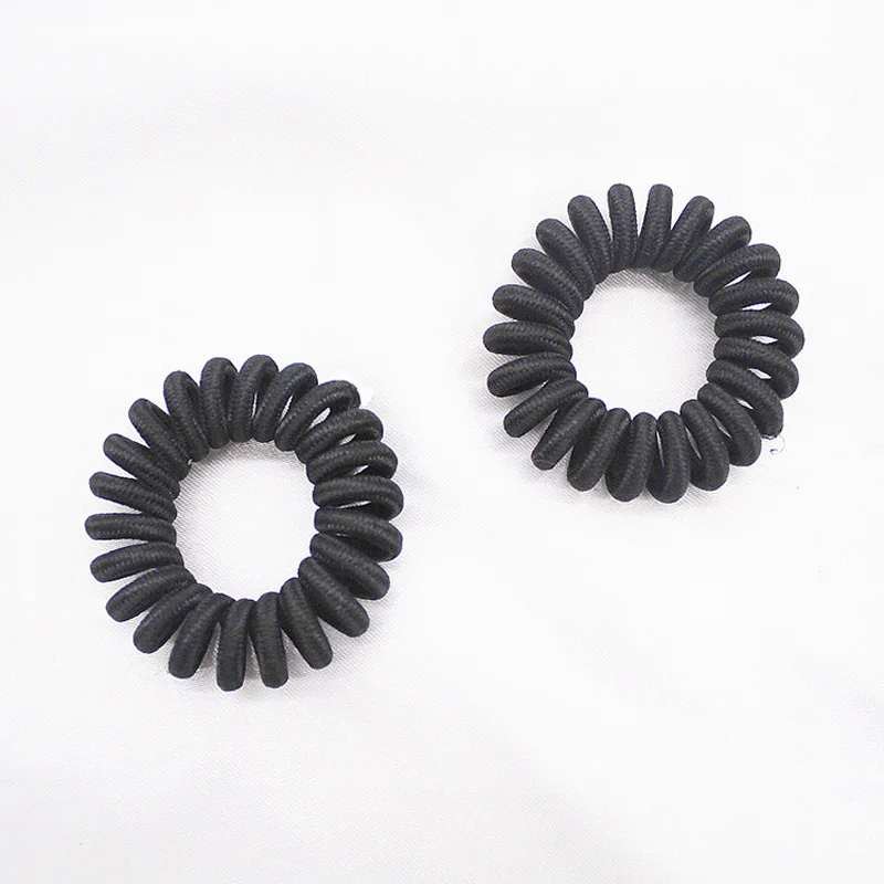 

5 PCS Telephone Wire Line Cord Striped Wrap Black Cloth Hair Ring Elastic Band Girl's Scrunchy Accessories