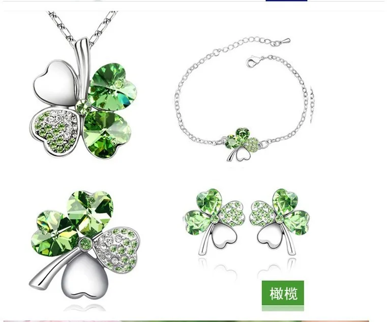 

Colorful Crystal Clover Austrian Necklace Set necklace Clover jewelry sets