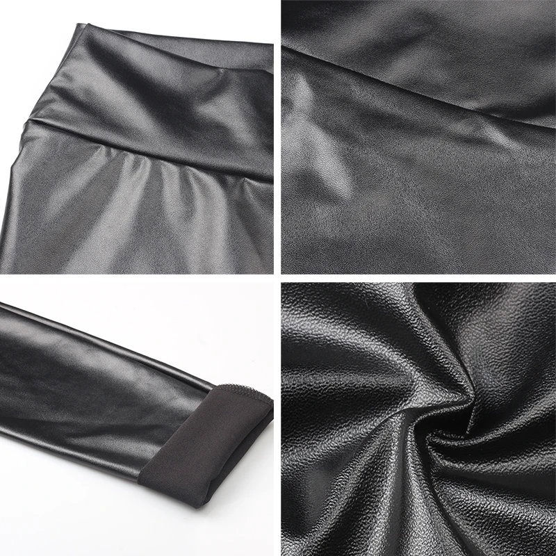 Женские кожаные леггинсы CHRLEISURE модные черные из искусственной кожи с завышенной