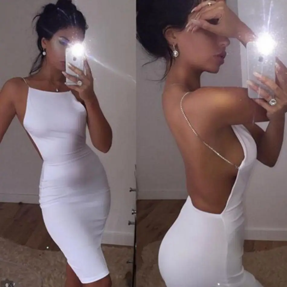 2018 летнее Бандажное платье для женщин на бретельках с цепочкой и круглым вырезом