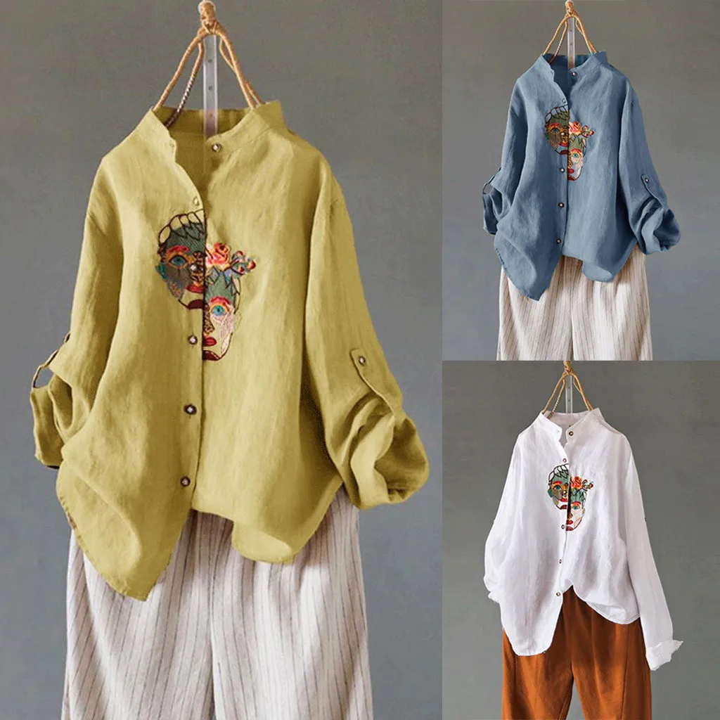 Женская рубашка из хлопка и льна повседневные хлопковые льняные Топы большого