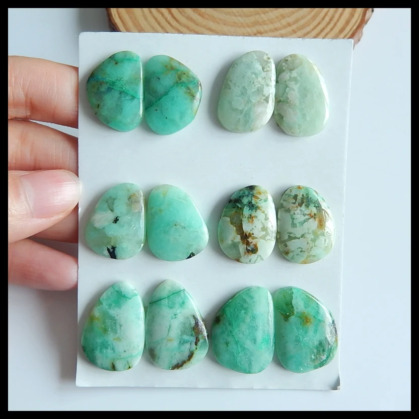 Натуральный 6 пар Chrysocolla gemstone модные серьги Кабошон Пары, полудрагоценный камень серьги, 25x17x5 мм, 21x16x5 мм, 32,75 г