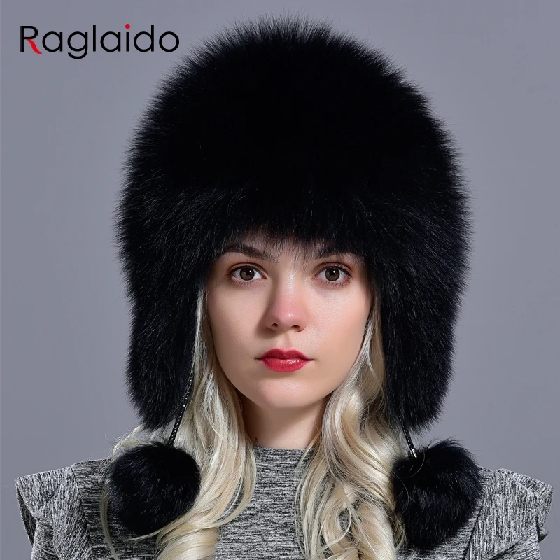 Raglaido, шапки из лисьего меха для женщин, зимние теплые шапки из натурального меха, шапки-ушанки ручной работы, модная шапка-ушанка