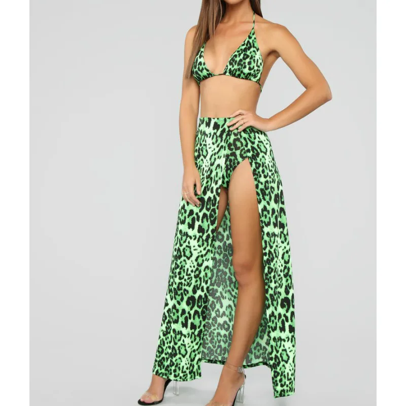 Женский летний Леопардовый Комплект пляжный бикини стиль Пуш-Ап купальный