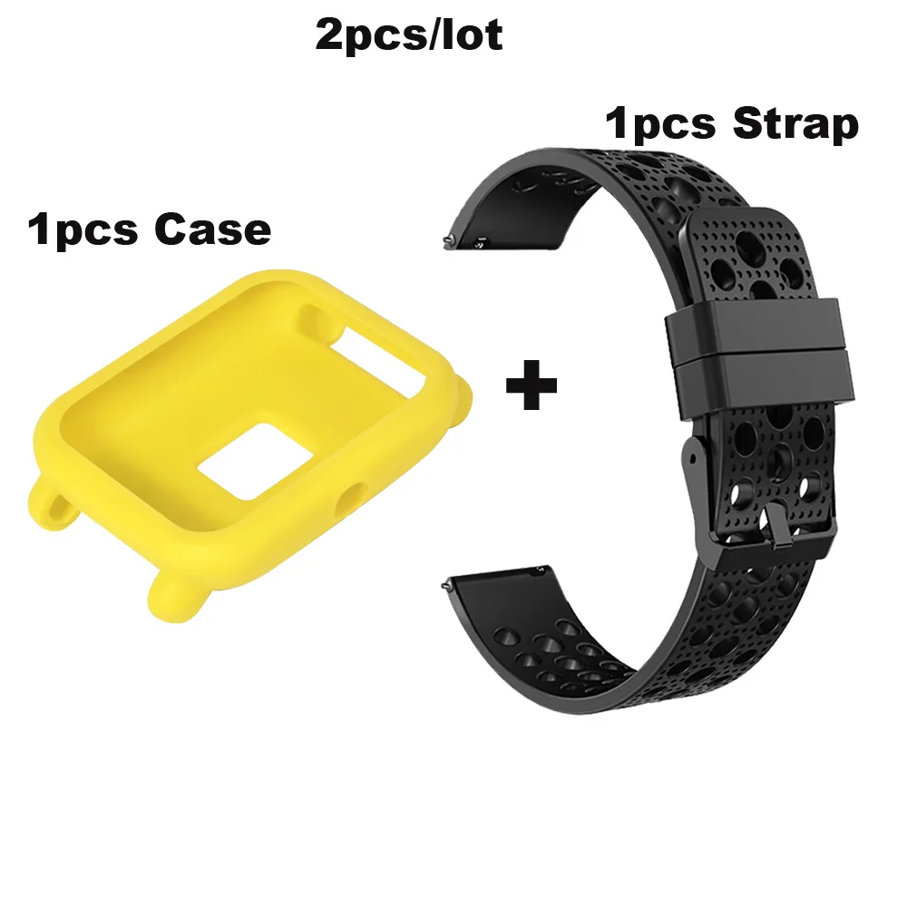 Yellow case-Black 20 мм браслет Amazfit Bip Lite ремешок силиконовый Pulsera Correa для оригинальных Xiaomi Huami Amazfit Bip Lite Band защитные чехлы - Цвет: Yellow case-Black