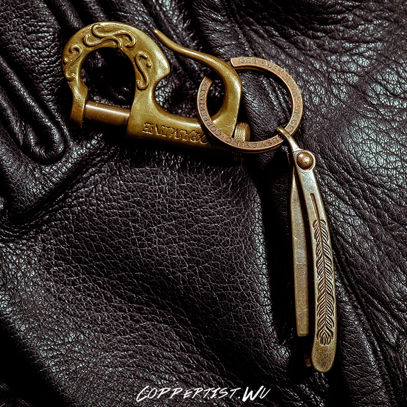 Type 5 Coppertist. wu бритвенный портативный открывалка для бутылок бронзовый брелок латунный брелок для ключей ручной работы Золотое модное кольцо для ключей с сумочкой кулон - Цвет: Type 5