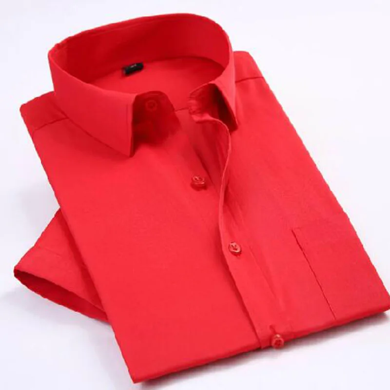 Мужские однобортные рубашки с коротким рукавом Camisa однотонные дышащие удобные