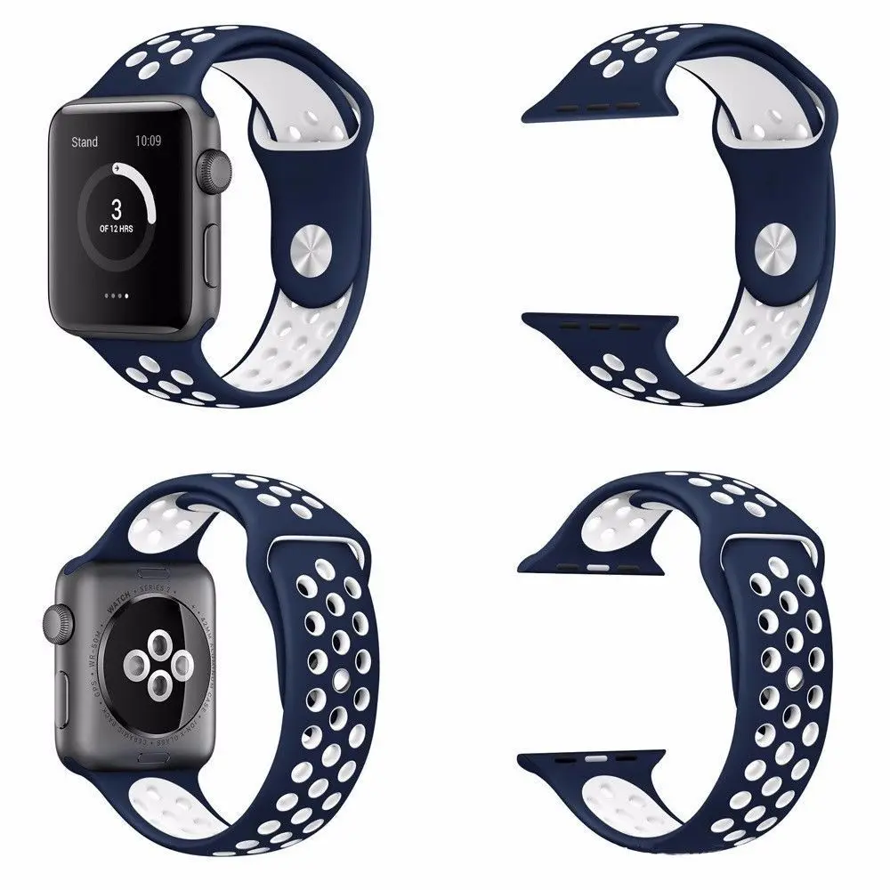 Сменный ремешок для наручных часов Apple Watch серии 1/2/3 двойной Цвета отверстие силиконовые спортивные Ремешки для наручных часов iWatch, 42 мм, 38 мм