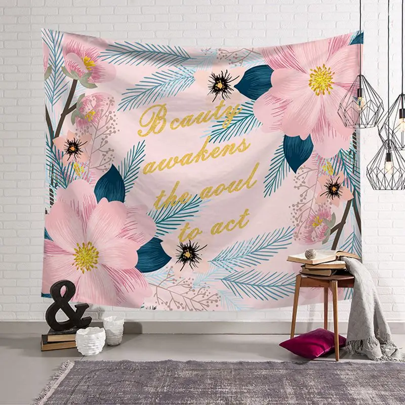 Гобелен с розовым мраморным дизайном кавычки в горошек Настенное подвесное