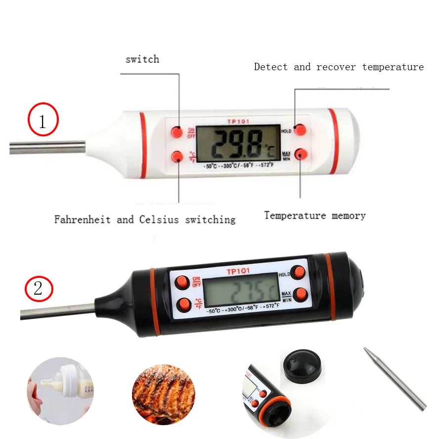 

2pcs Electronic Digital Thermometer Instruments meter Food Probe Kitchen Cooking Meat tools Temperature instruments with Holder