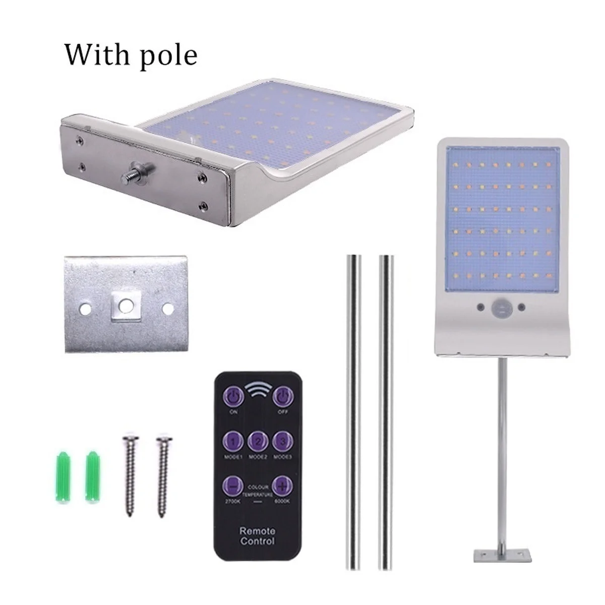 48led with pole Новейший 500LM 48LED солнечный светильник с датчиком движения, уличный светильник с дистанционным управлением, вращающийся кронштейн, солнечный уличный светильник - Испускаемый цвет: 48led with pole