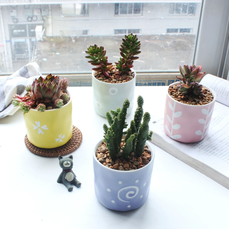 Набор из 4 цветочных горшков ручной росписи сине белый фарфоровый горшок для