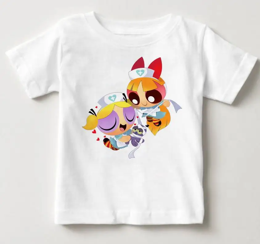 Powerpuff/детская футболка для девочек хлопковая футболка с короткими рукавами и круглым вырезом Футболка для мальчиков и девочек, топы для малышей, MJ - Цвет: White 1